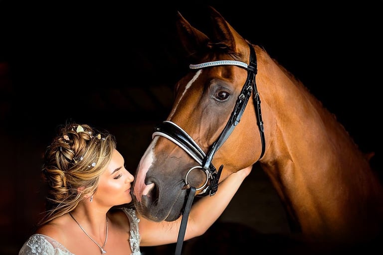 Horse and woman in stable equine photograph