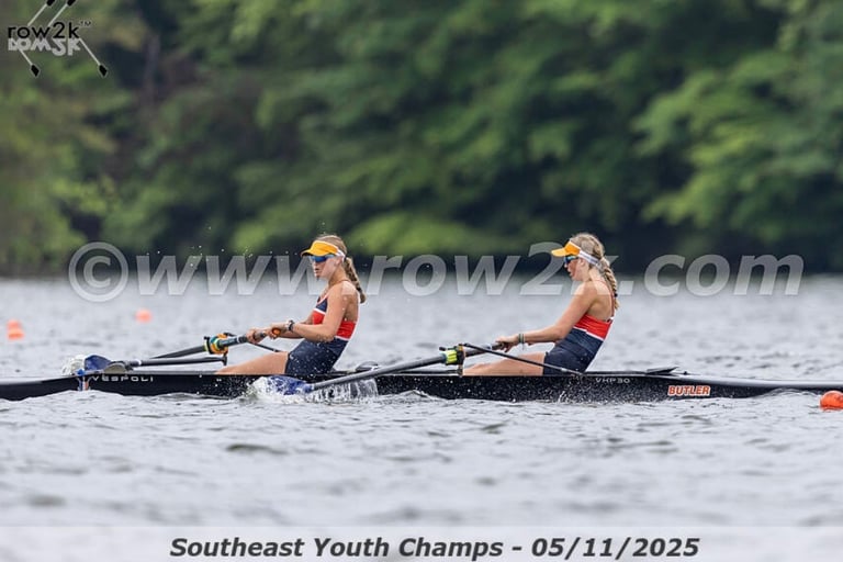 Maija and Anna rowing the pair at Southeast Regionals to qualify for Youth Nationals