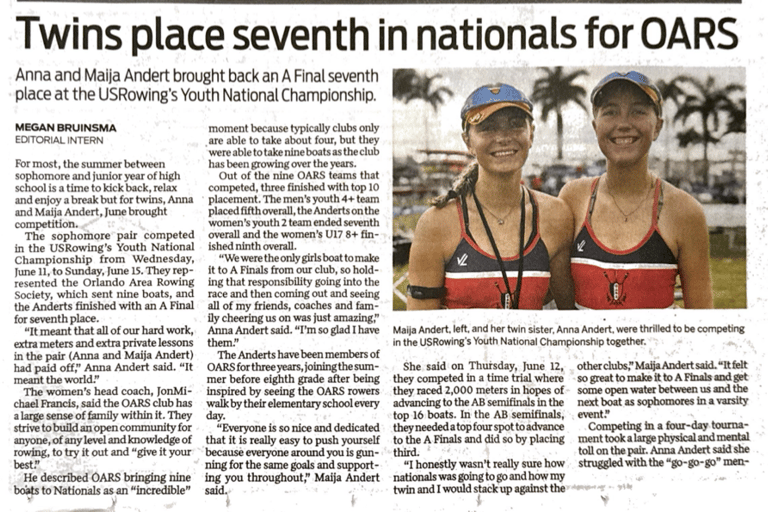Page one of two in a local news article about the Nationals regatta