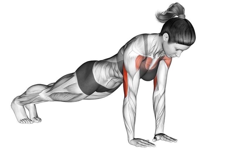 Pessoa fazendo flexões em casa, com foco no core e corpo alinhado