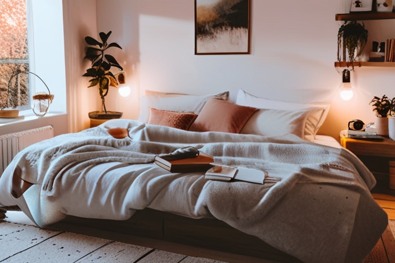 a bed with a blanket on top of it