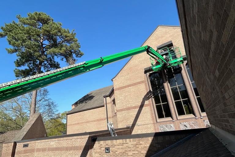 Using lift to reach high, tall windows