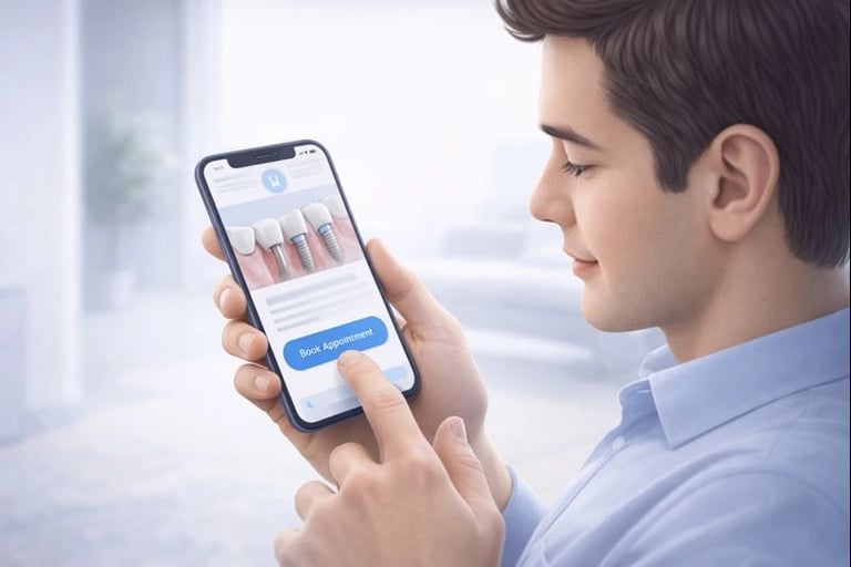 Patient booking a dental implant appointment on a mobile website