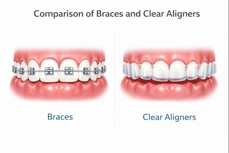 Comparison of braces and clear aligners for orthodontic treatment