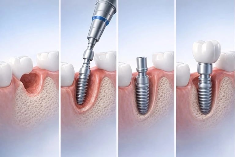 Illustration showing dental implant placement into the jawbone