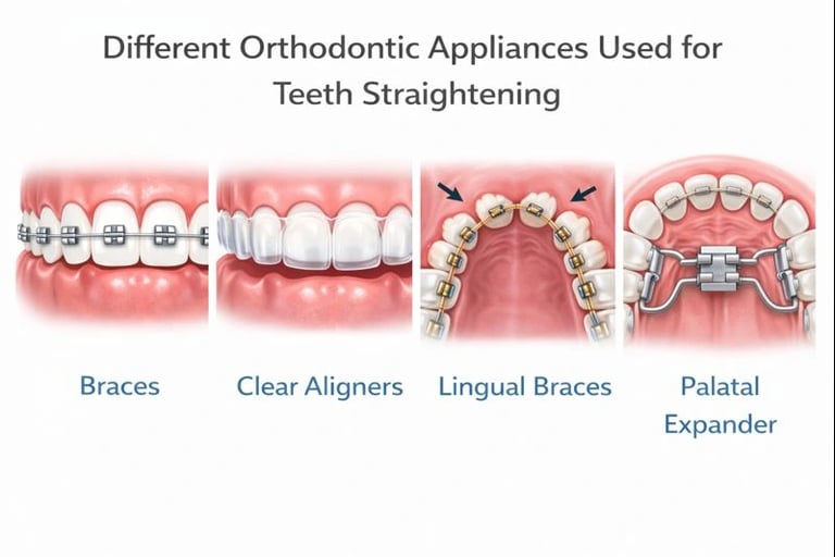 Different orthodontic appliances used for teeth straightening