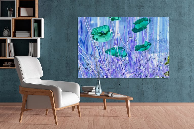 Canvas Print with Poppies on wall with chair on floor in front of canvas print