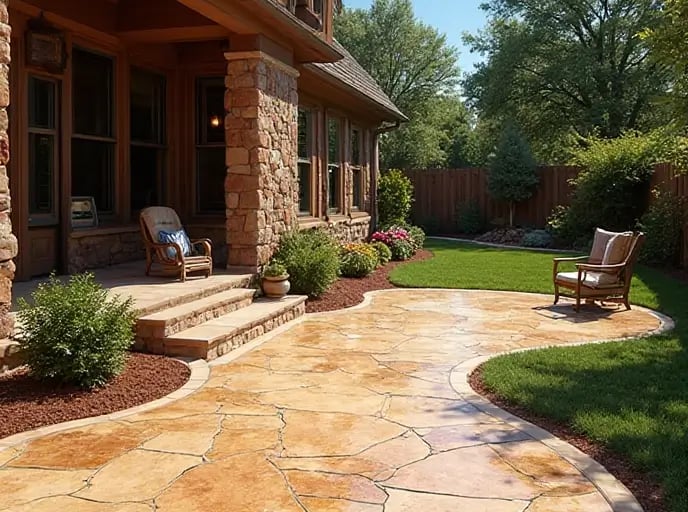 a patio with stamped concrete finishing