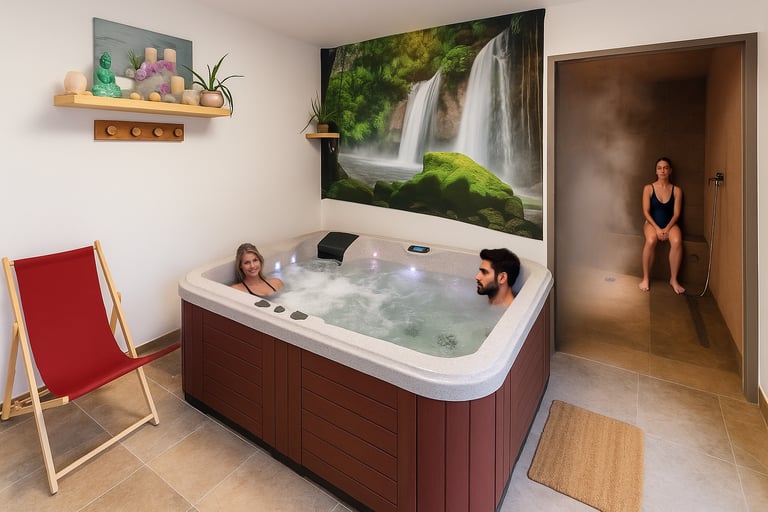 Spa privatif avec bain à remous et accès hammam chez Energy Terre Happy à Lherm