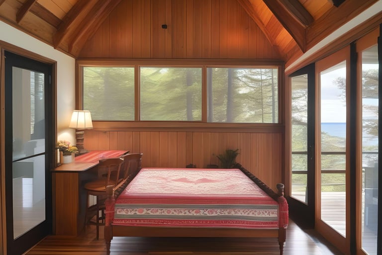a bed in a room with a bed and a desk at a vacation rental