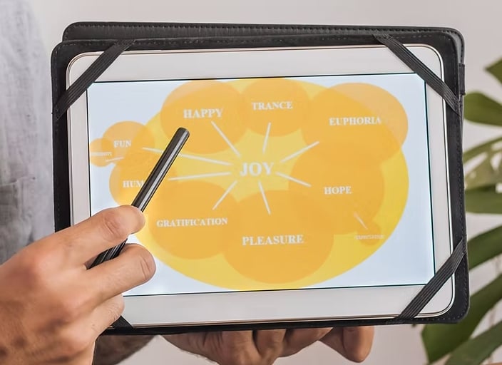 A photo of someone holding an iPad with a diagram on.