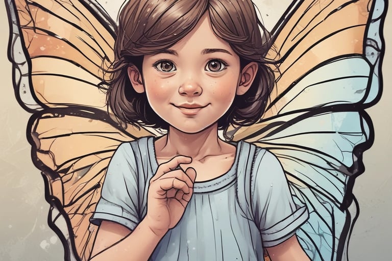 a girl with a butterfly wings on her head