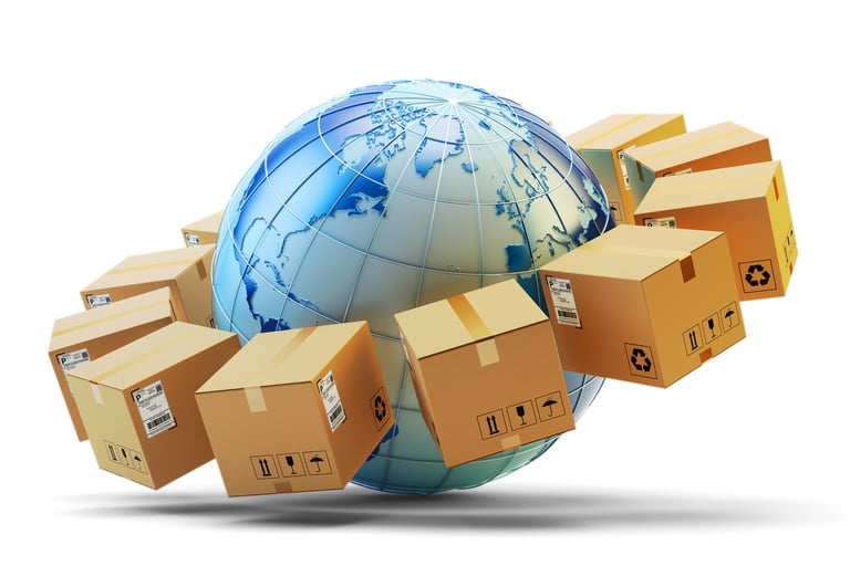 Globe with Shipping Boxes Attached