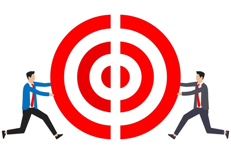 Two People each Pushing one Half of a Target