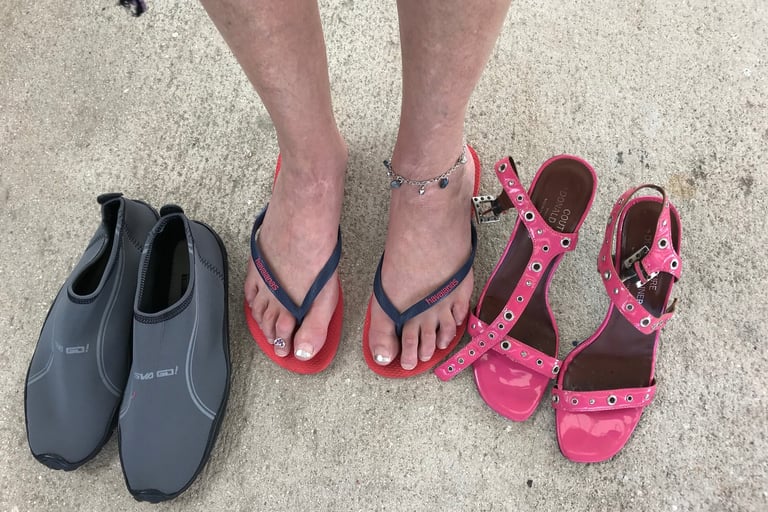 Choosing my shoes for Cozumel Self Drive Tour