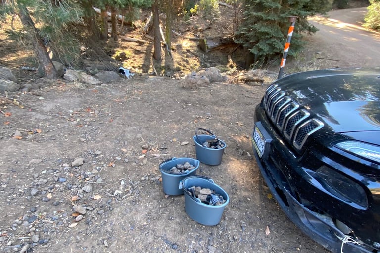 Buckets of obsidian from Davis Creek