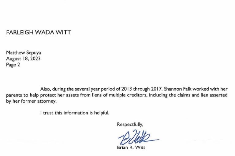 Brian Witt cosigning the Willitts Lies about Falk marriage trusts