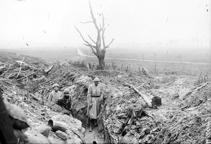 Tranchées dévastées dans le secteur de Vacherauville, au nord de Verdun.