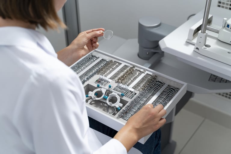 Oftalmologo recetando lentes opticos, para enfermedades como miopía, hipermetropía, astigmatismo