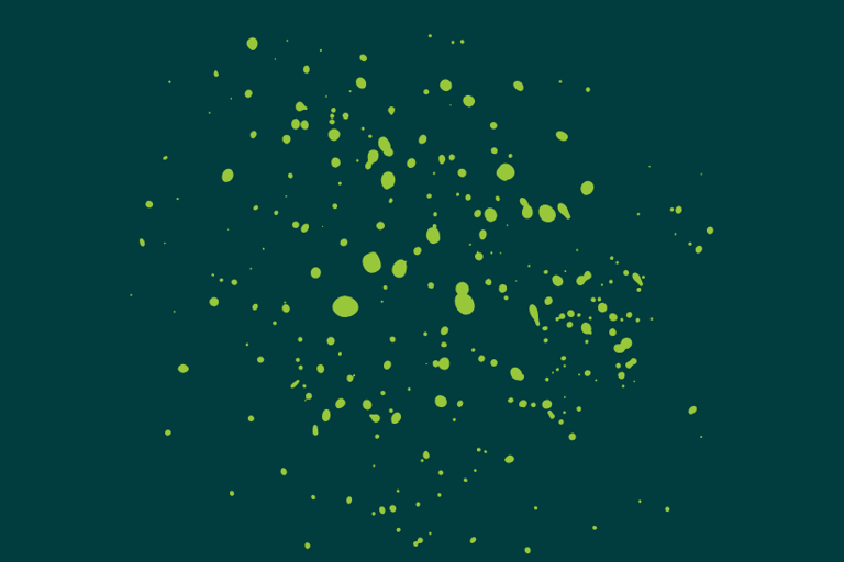 a green background with a bunch of dots