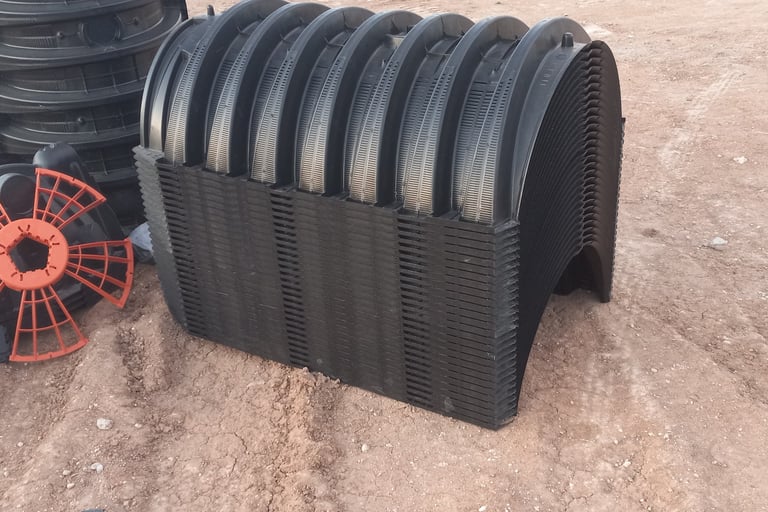 Infiltrator's Safety Star riser and a stack of chambers by red Dirt Ditching and Septic LLC Lubbock.