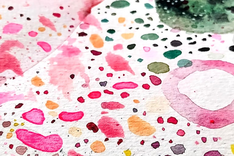 Détails aquarelle abstraite tons roses et verts Eva Girardeau Artiste
