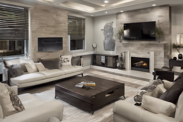 a living room with a couch and a tv