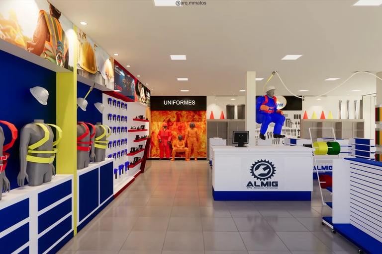 interiores loja de epi equipamentos de segurança arquitetura