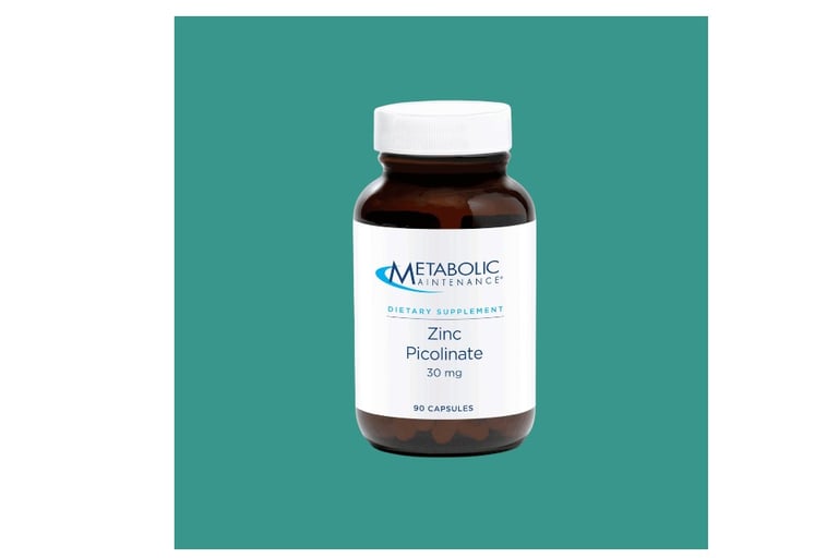Bottle of Metabolic Maintenance Zinc Picolinate 50 mg dietary supplement