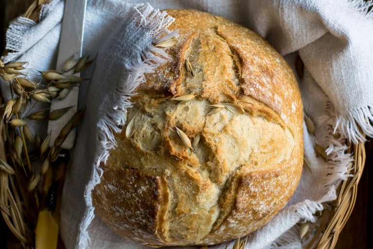 Artisan sourdough bread in basket