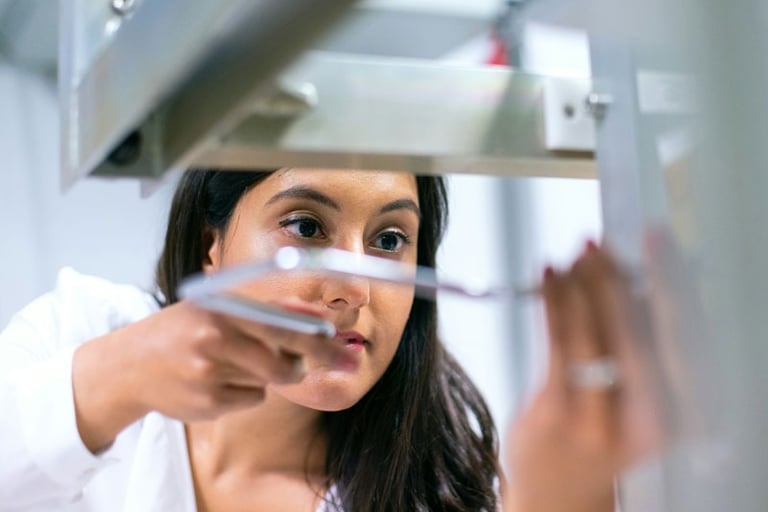 female technician of color adjusting equipment