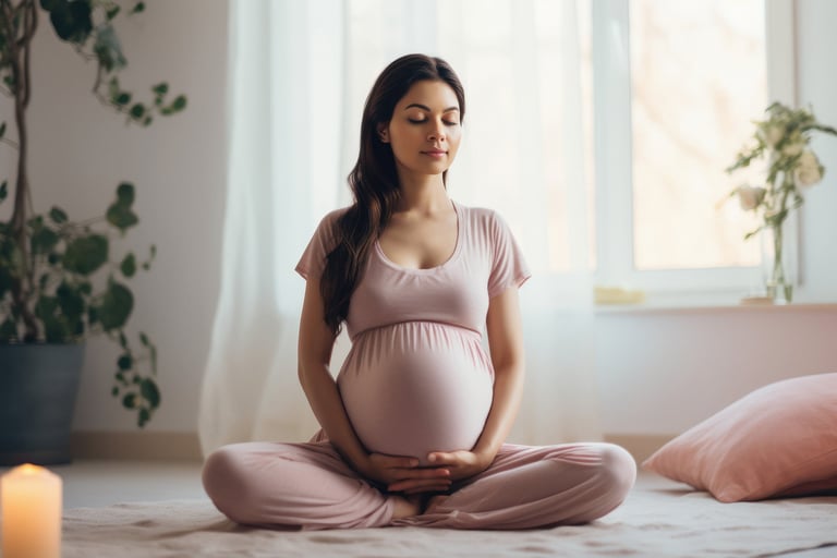 femme enceinte sereine qui fait de la respiration