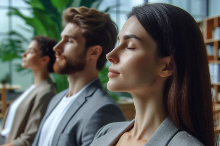 des employés yeux fermés
