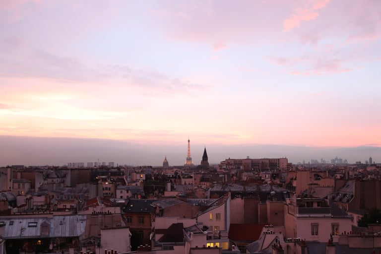Soft pastel colors of the Parisian skyline.