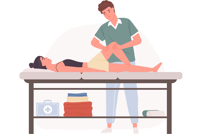 a patient is getting examined by the physical therapist