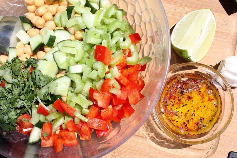 chopped ingredients for Asian chickpea salad
