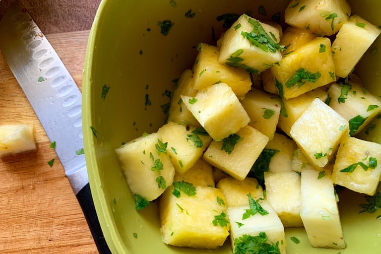 chopped pineapple tossed with cilantro and lime juice