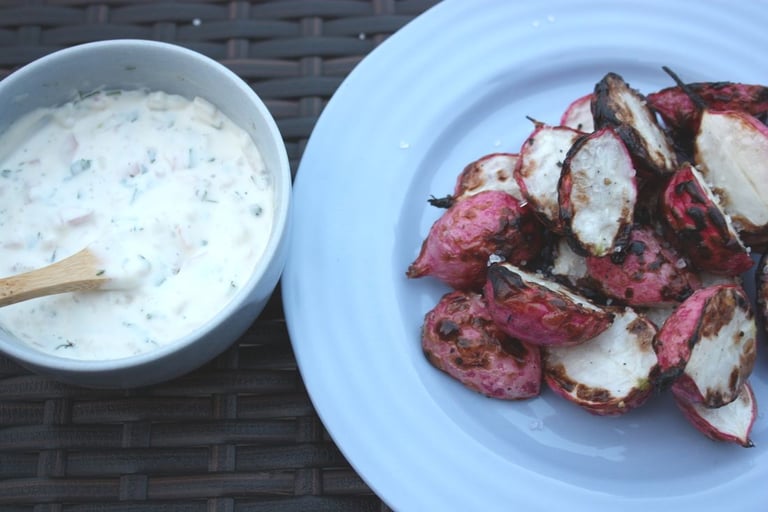 grilled radishes with dipping sauce