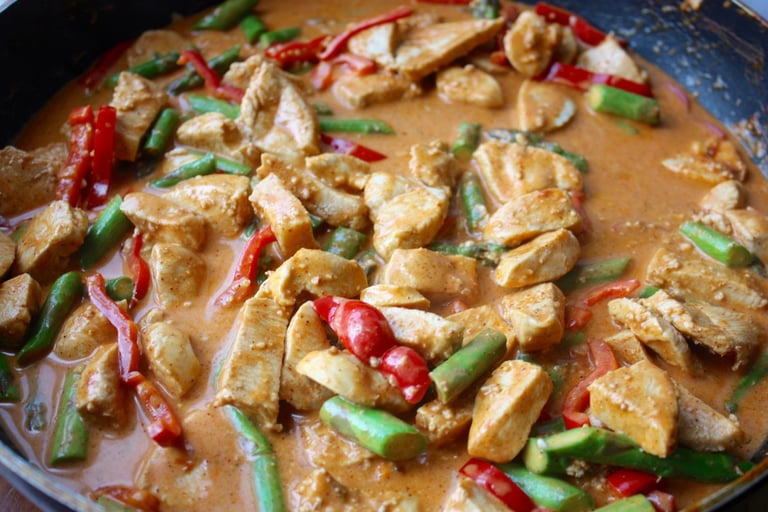 Thai red curry chicken and vegetables
