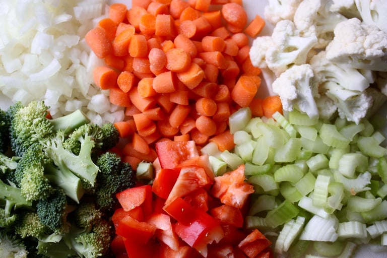 chopped ingredients for creamy rosemary vegetable soup