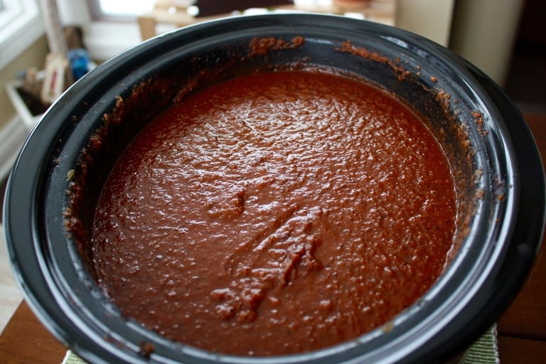 Sam's sauce cooking in crockpot
