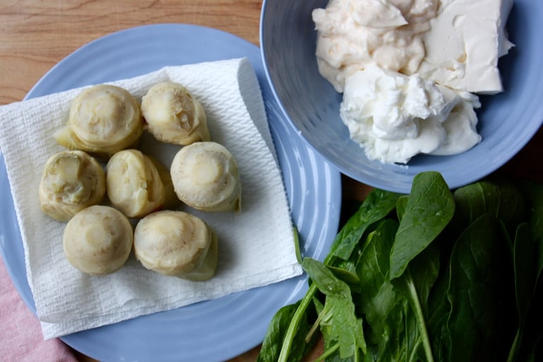 whole artichokes, spinach and cheeses