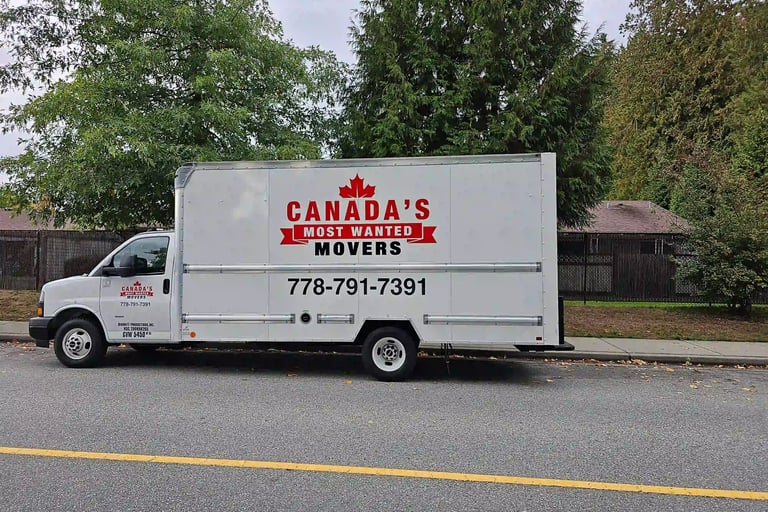 Canada’s Most Wanted Movers truck parked on a residential street in White Rock during a local move.