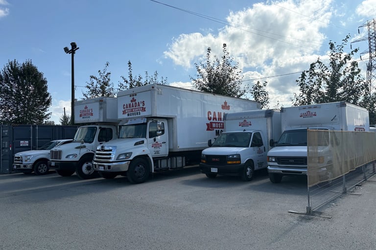Canada’s Most Wanted Movers fleet lined up in a secure Port Coquitlam lot before dispatch.