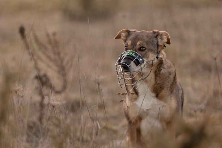 Hund mit Maulkorb
