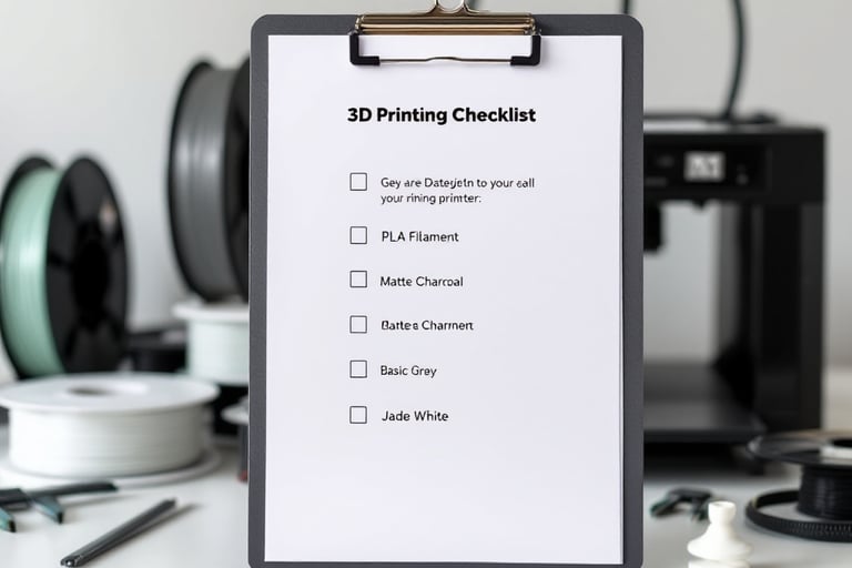 a clipboard with a checklist of 3d printing