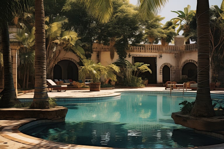 a pool surrounded by palm trees in villavicencio, colombia