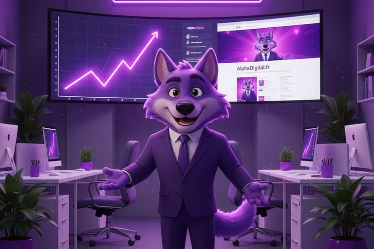Alpha Digital – Agence web moderne, création de sites internet et identité visuelle, mascotte loup d