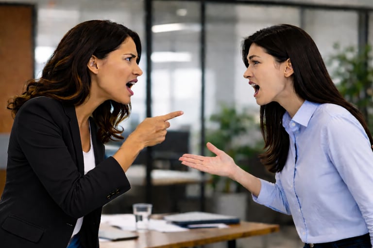 2 employees in a very heated argument in a business setting