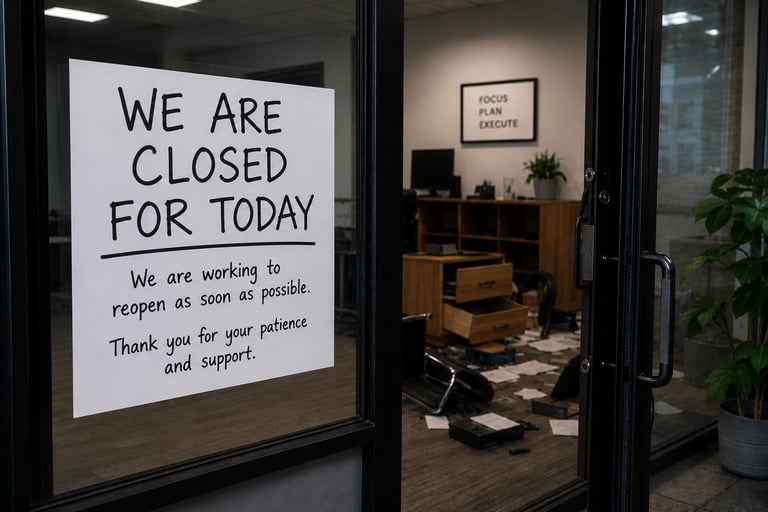 office closed for the day after being burglarized and items stolen.